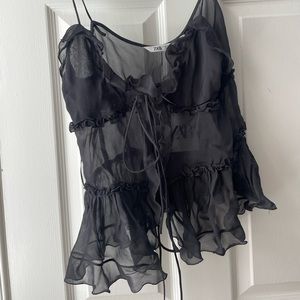 Zara Sheer Black Ruffled Blouse